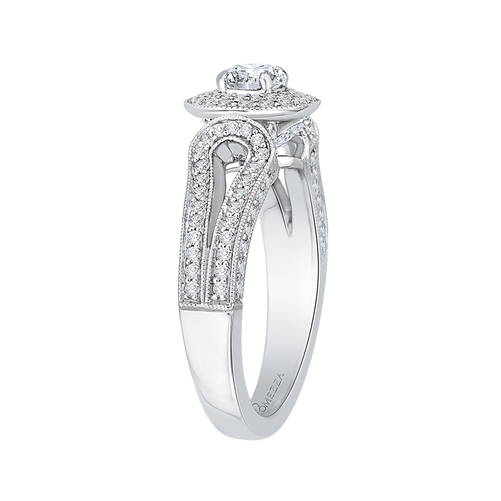 Split Shank Round Diamond Double Halo Engagement Ring in 14K White Gold