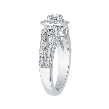 Split Shank Round Diamond Double Halo Engagement Ring in 14K White Gold