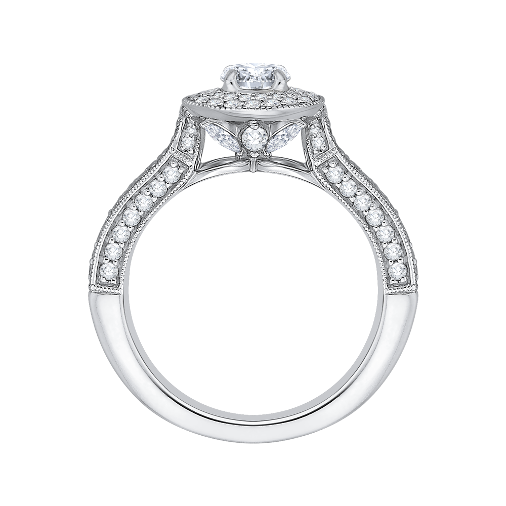 Split Shank Round Diamond Double Halo Engagement Ring in 14K White Gold