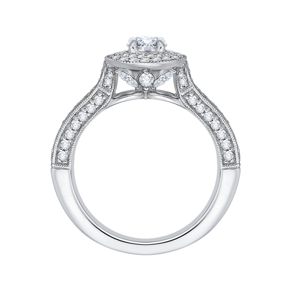 Split Shank Round Diamond Double Halo Engagement Ring in 14K White Gold