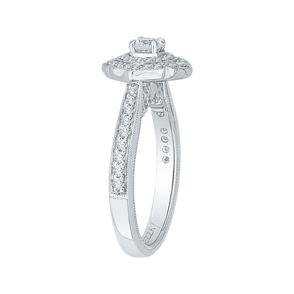 Round Diamond Double Halo Floral Engagement Ring in 14K White Gold