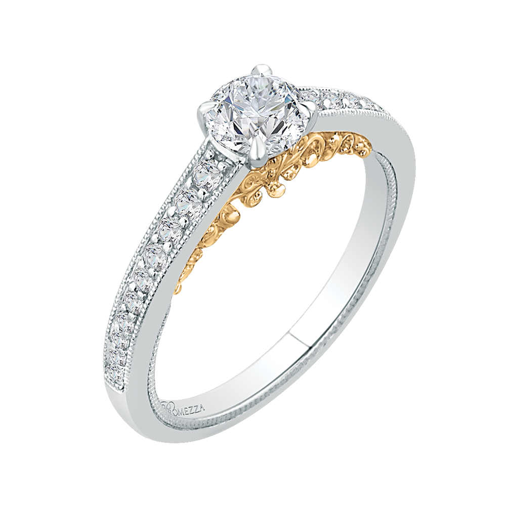 Round Diamond Engagement Ring in 14K Two Tone Gold