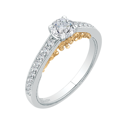 Round Diamond Engagement Ring in 14K Two Tone Gold