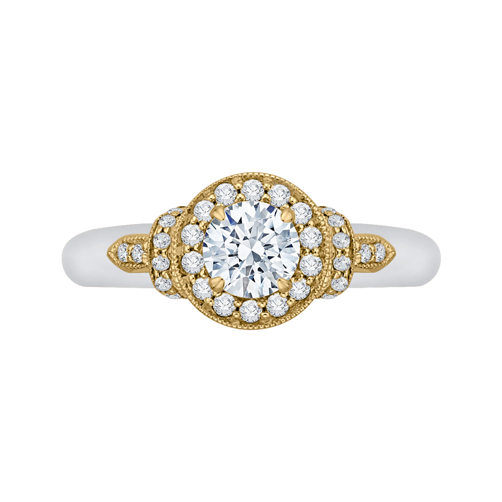 Round Diamond Halo Engagement Ring in 14K Two Tone Gold