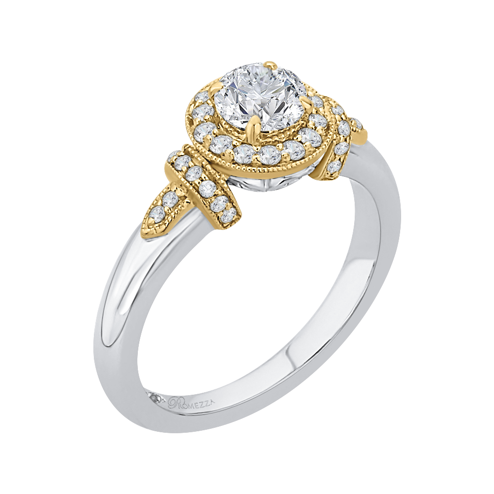 Round Diamond Halo Engagement Ring in 14K Two Tone Gold