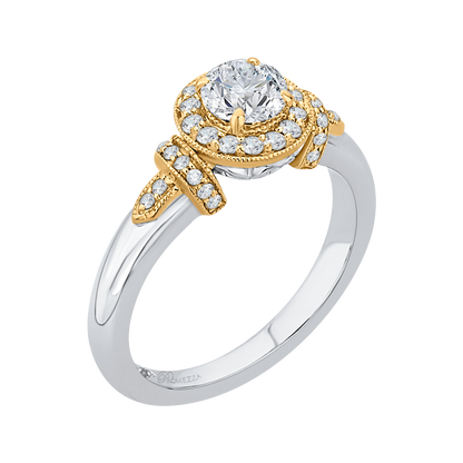 Round Diamond Halo Engagement Ring in 14K Two Tone Gold