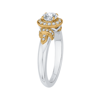 Round Diamond Halo Engagement Ring in 14K Two Tone Gold