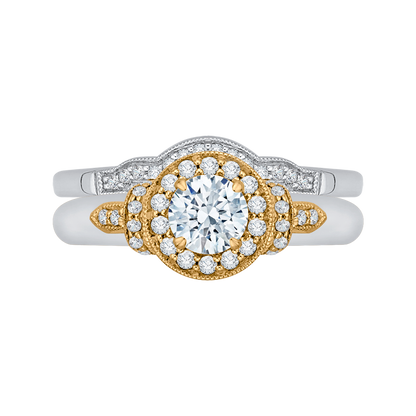 Round Diamond Halo Engagement Ring in 14K Two Tone Gold