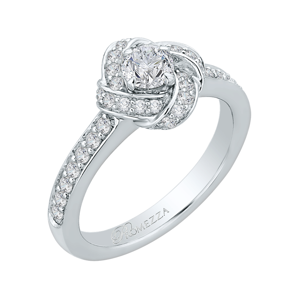 Round Diamond Knotted Engagement Ring in 14K White Gold