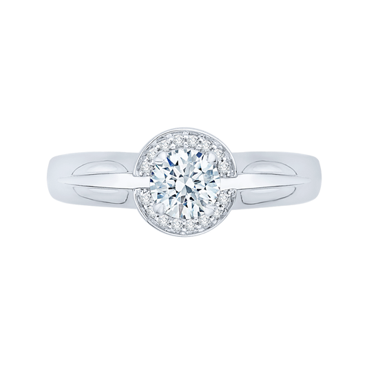 Round Diamond Halo Engagement Ring in 14K White Gold