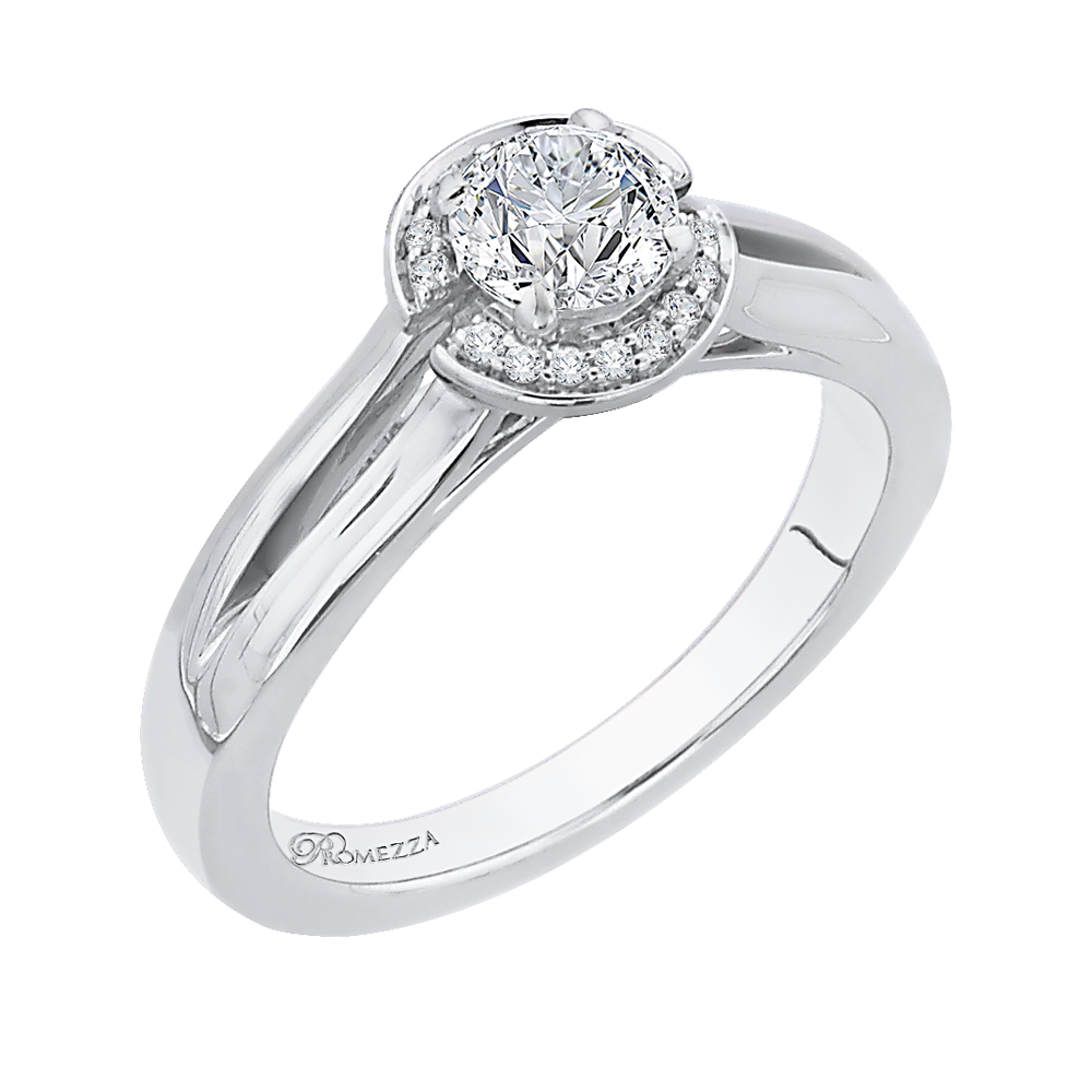 Round Diamond Halo Engagement Ring in 14K White Gold