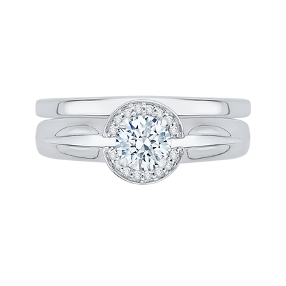 Round Diamond Halo Engagement Ring in 14K White Gold