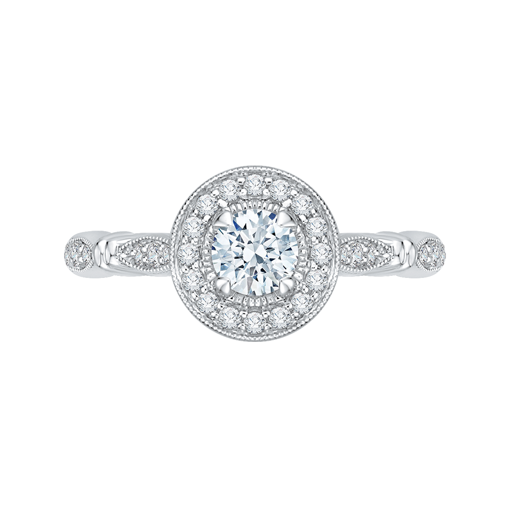 Round Diamond Halo Vintage Engagement Ring in 14K White Gold