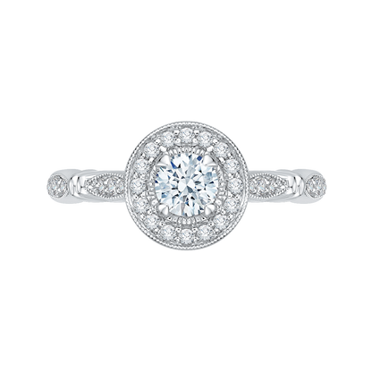 Round Diamond Halo Vintage Engagement Ring in 14K White Gold