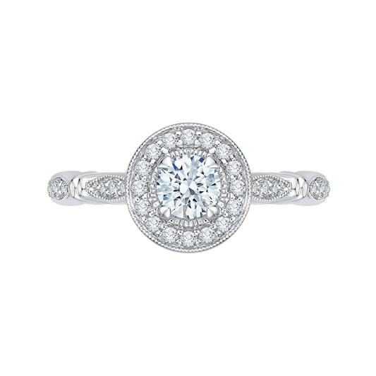 Round Diamond Halo Vintage Engagement Ring in 14K White Gold