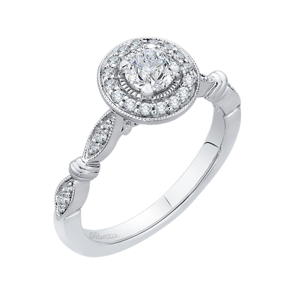 Round Diamond Halo Vintage Engagement Ring in 14K White Gold