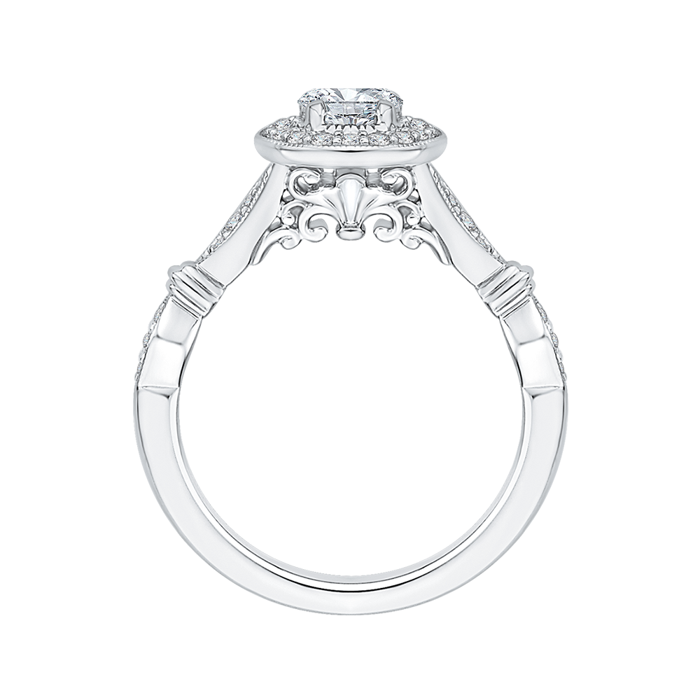 Round Diamond Halo Vintage Engagement Ring in 14K White Gold