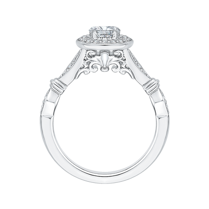 Round Diamond Halo Vintage Engagement Ring in 14K White Gold