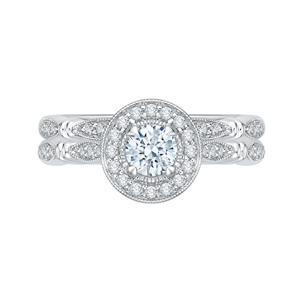 Round Diamond Halo Vintage Engagement Ring in 14K White Gold