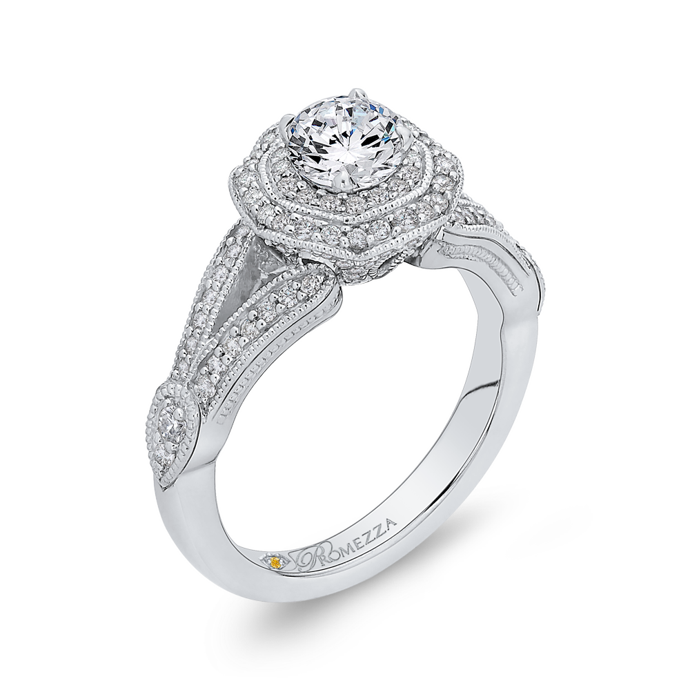 Round Double Halo Diamond Engagement Ring in 14K White Gold