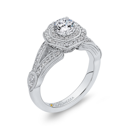 Round Double Halo Diamond Engagement Ring in 14K White Gold