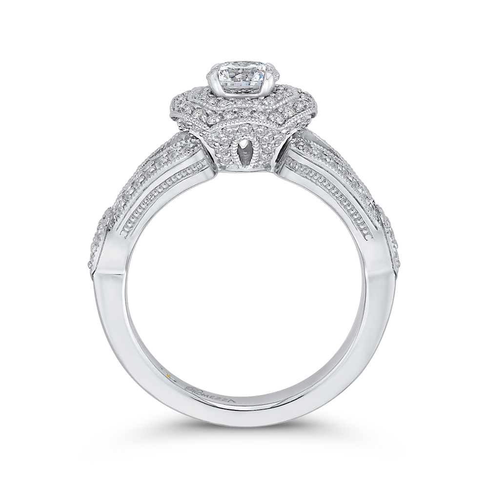 Round Double Halo Diamond Engagement Ring in 14K White Gold