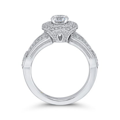 Round Double Halo Diamond Engagement Ring in 14K White Gold