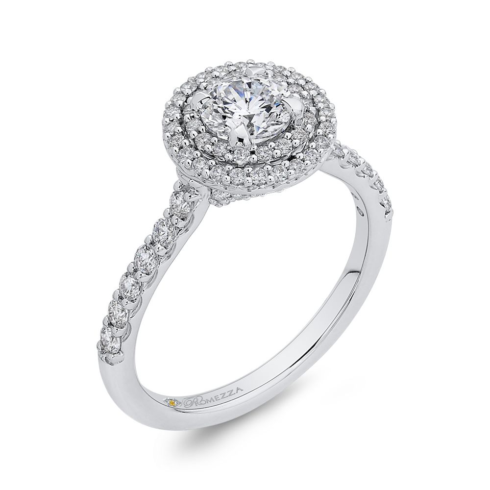 Double Halo Diamond Engagement Ring in 14K White Gold