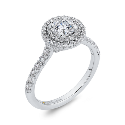 Double Halo Diamond Engagement Ring in 14K White Gold