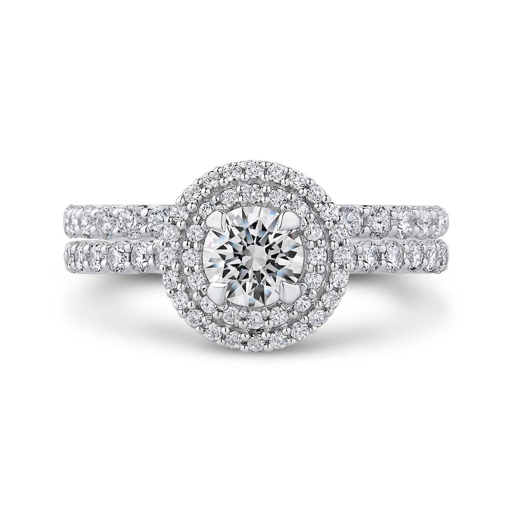 Double Halo Diamond Engagement Ring in 14K White Gold