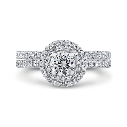 Double Halo Diamond Engagement Ring in 14K White Gold