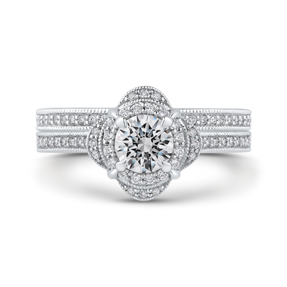 Round Diamond Halo Engagement Ring in 14K White Gold