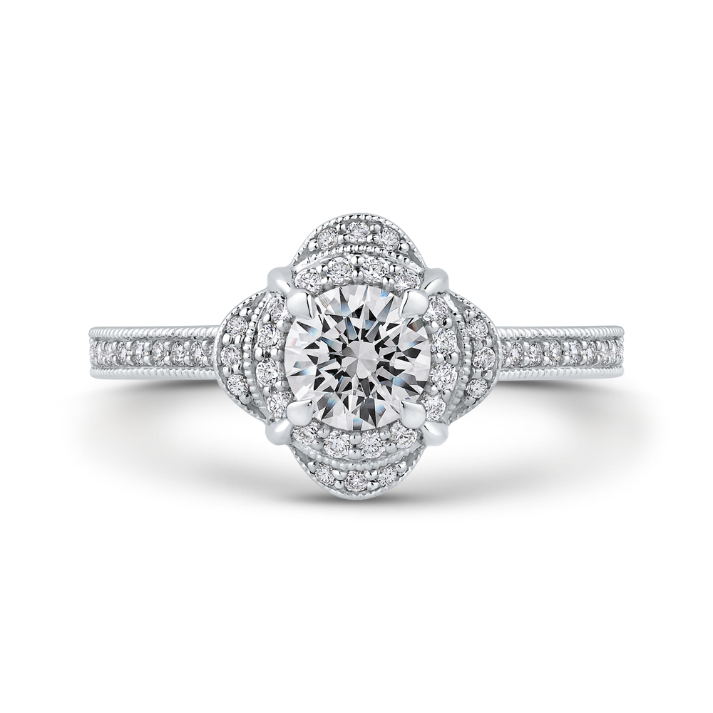 Round Diamond Halo Engagement Ring in 14K White Gold