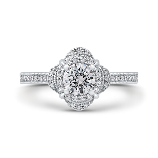 Round Diamond Halo Engagement Ring in 14K White Gold