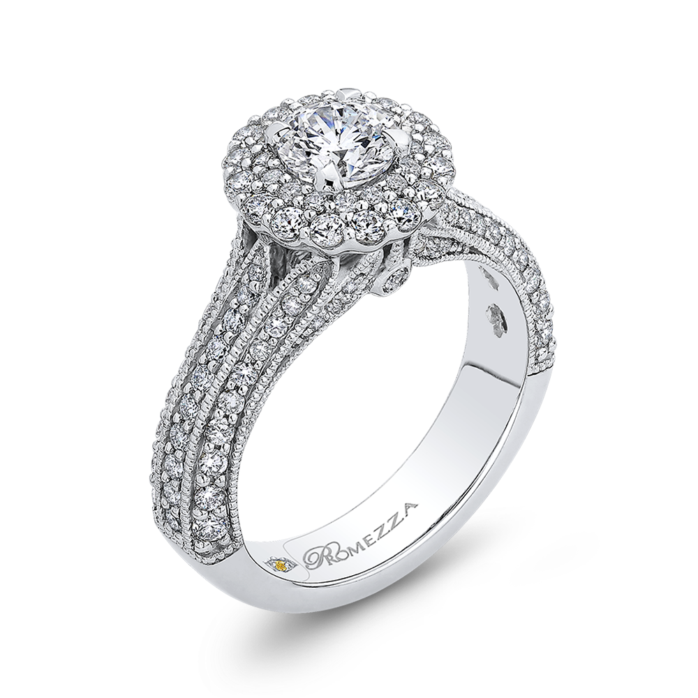 Diamond Double Halo Vintage Engagement Ring in 14K White Gold