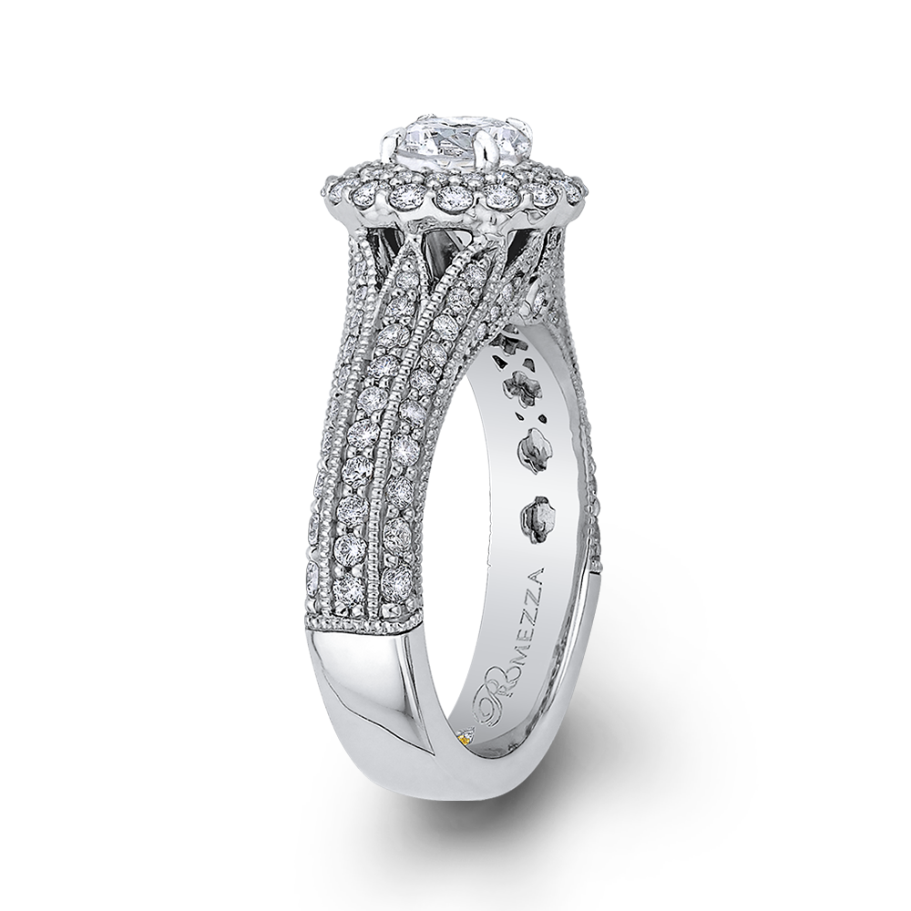 Diamond Double Halo Vintage Engagement Ring in 14K White Gold