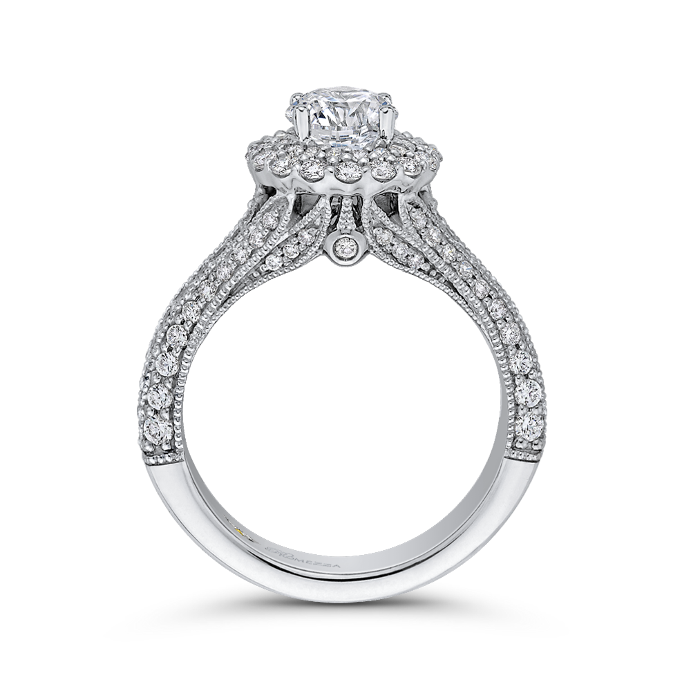 Diamond Double Halo Vintage Engagement Ring in 14K White Gold