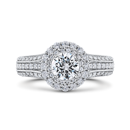 Diamond Double Halo Vintage Engagement Ring in 14K White Gold