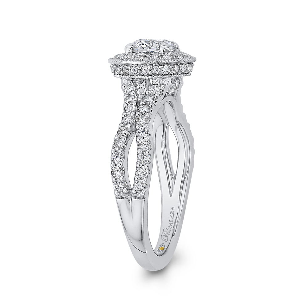 Split Shank Round Diamond Halo Engagement Ring in 14K White Gold