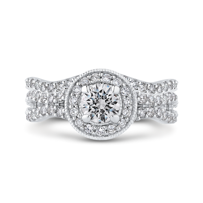 Split Shank Round Diamond Halo Engagement Ring in 14K White Gold