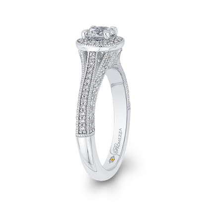 Split Shank Round Diamond Halo Engagement Ring in 14K White Gold