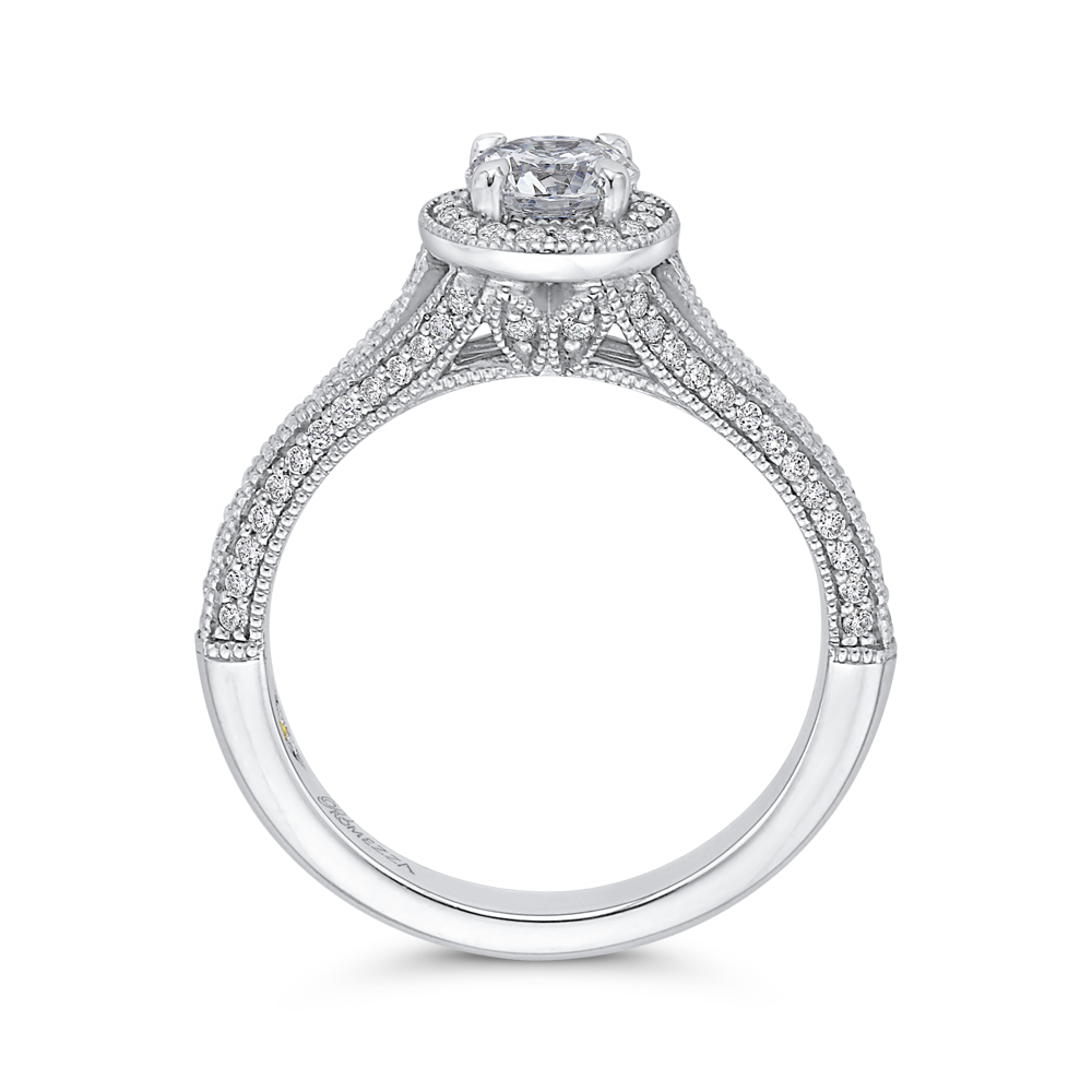 Split Shank Round Diamond Halo Engagement Ring in 14K White Gold