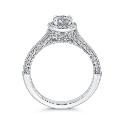 Split Shank Round Diamond Halo Engagement Ring in 14K White Gold