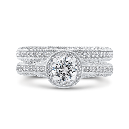 Split Shank Round Diamond Halo Engagement Ring in 14K White Gold