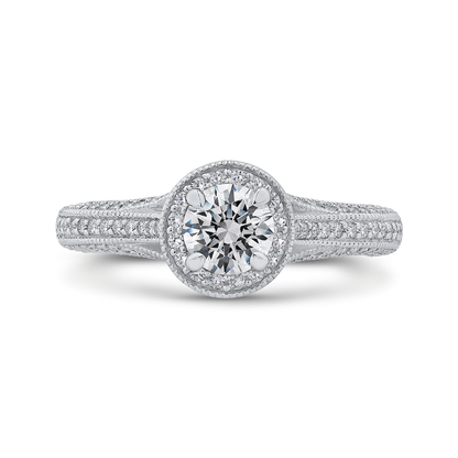 Split Shank Round Diamond Halo Engagement Ring in 14K White Gold