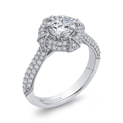 Round Diamond Cathedral Style Halo Engagement Ring in 14K White Gold