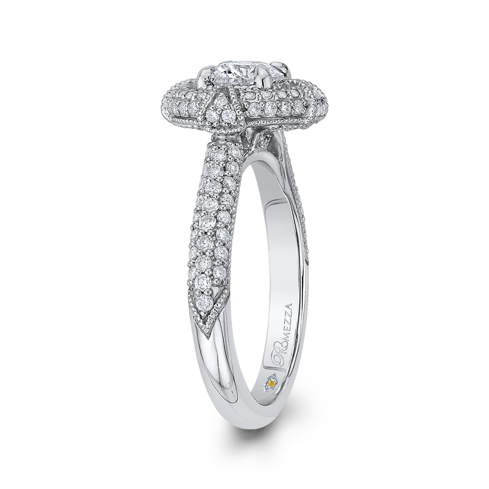 Round Diamond Cathedral Style Halo Engagement Ring in 14K White Gold