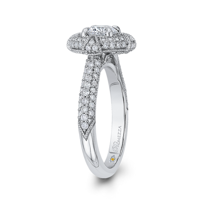 Round Diamond Cathedral Style Halo Engagement Ring in 14K White Gold