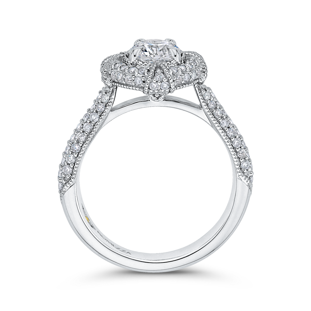 Round Diamond Cathedral Style Halo Engagement Ring in 14K White Gold