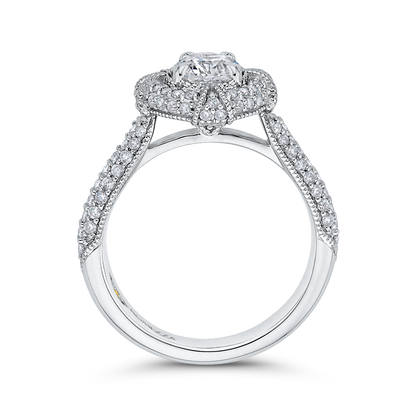 Round Diamond Cathedral Style Halo Engagement Ring in 14K White Gold